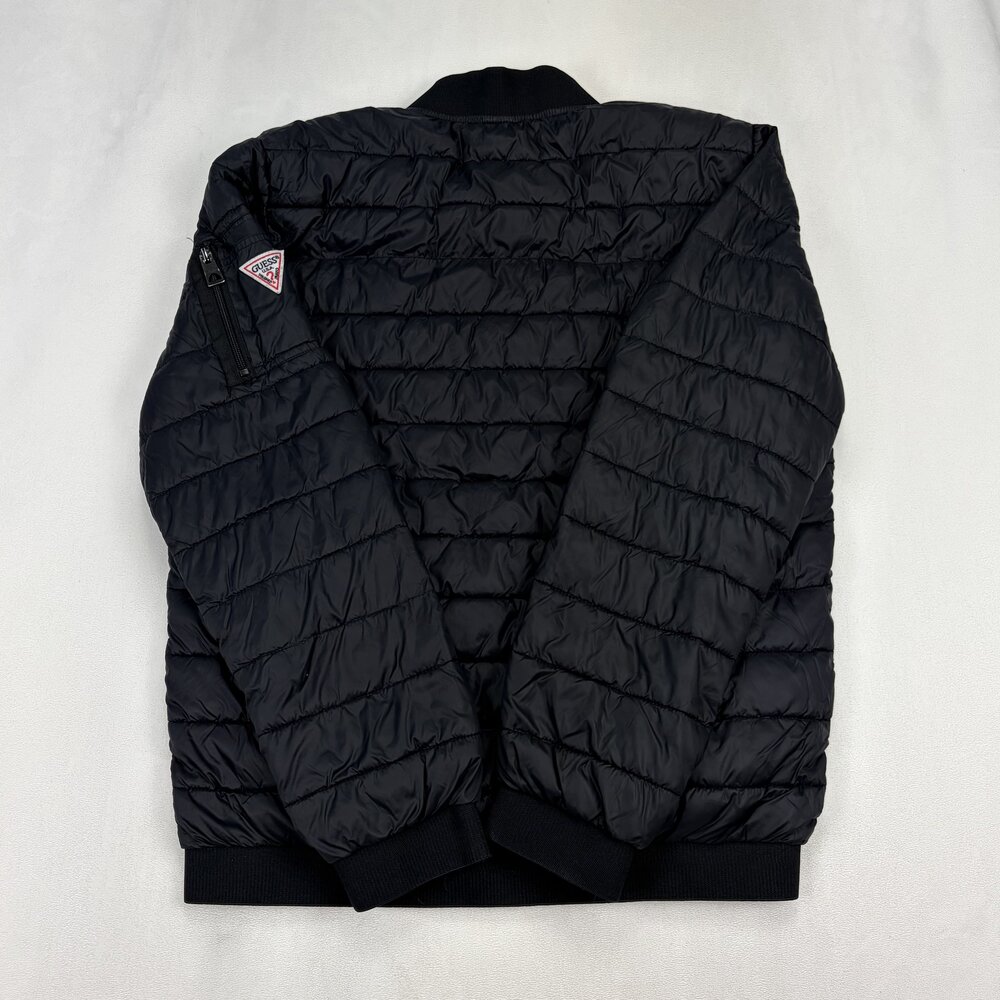 GUESS Quilted Puffer Bomber Jacket Black Size M - Picture 3 of 10